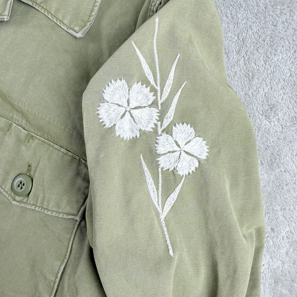Levis Shirt Jacket Womens Small Olive Green Embroidered Flowers Military Utility - Picture 11 of 16